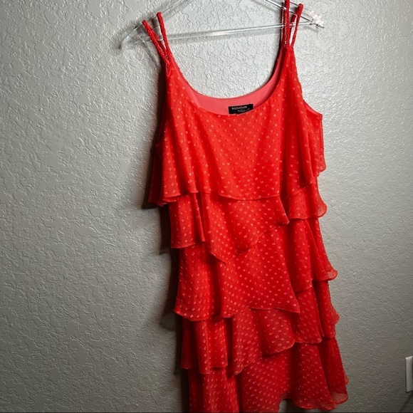 Signature By Robbie Bee Layered Pink/Peach Dress W/polka dot design - Picture 6 of 9